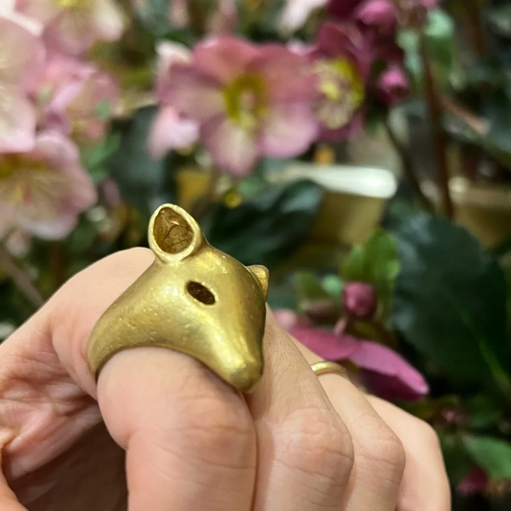 Brass Large Fox Ring Unisex Ring Size 9.5
